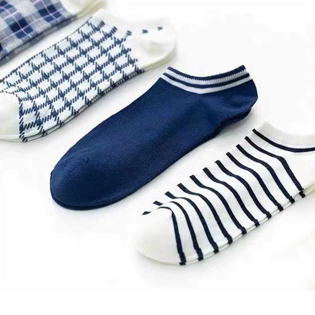 ❤GTB❤ Kaos Kaki Wanita Motif Kotak Biru Navy Fashion Korea Women Sock Import Murah KK003