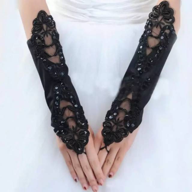 Black lace wedding gloves  sarung tangan hitam