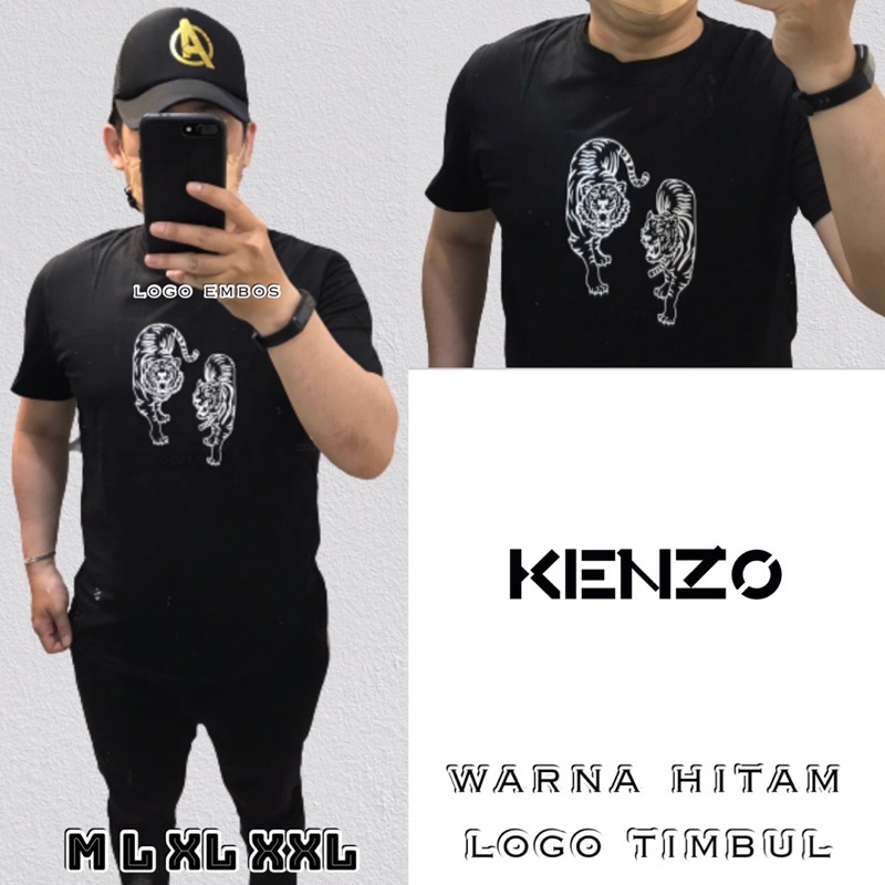 kaos Kenzo premium logo tiger embos lengan pendek import ada uk M L Xl XXl