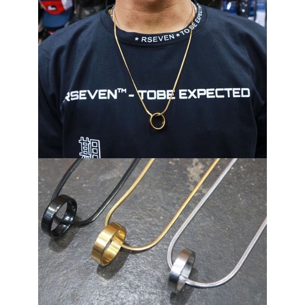 terbaru kalung titanium pipih model gantungan cincin polos variasi warna / kalung titanium anti karat 60cm