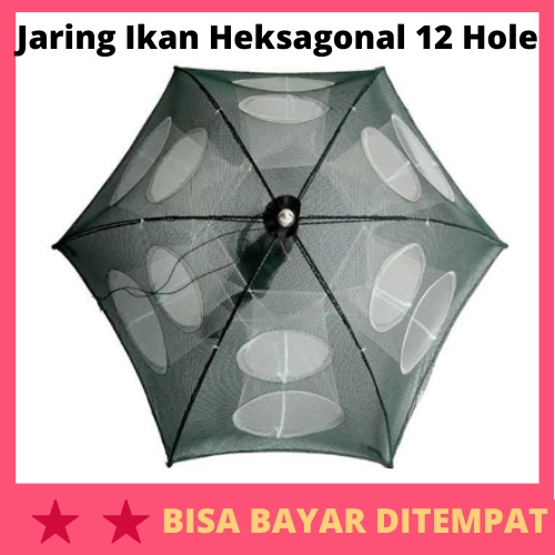 Jaring Pancing Ikan Hexagonal 12 Hole Fishing Net Trap Cage / Jaring Jala Payung Bubu Pancing Memanc