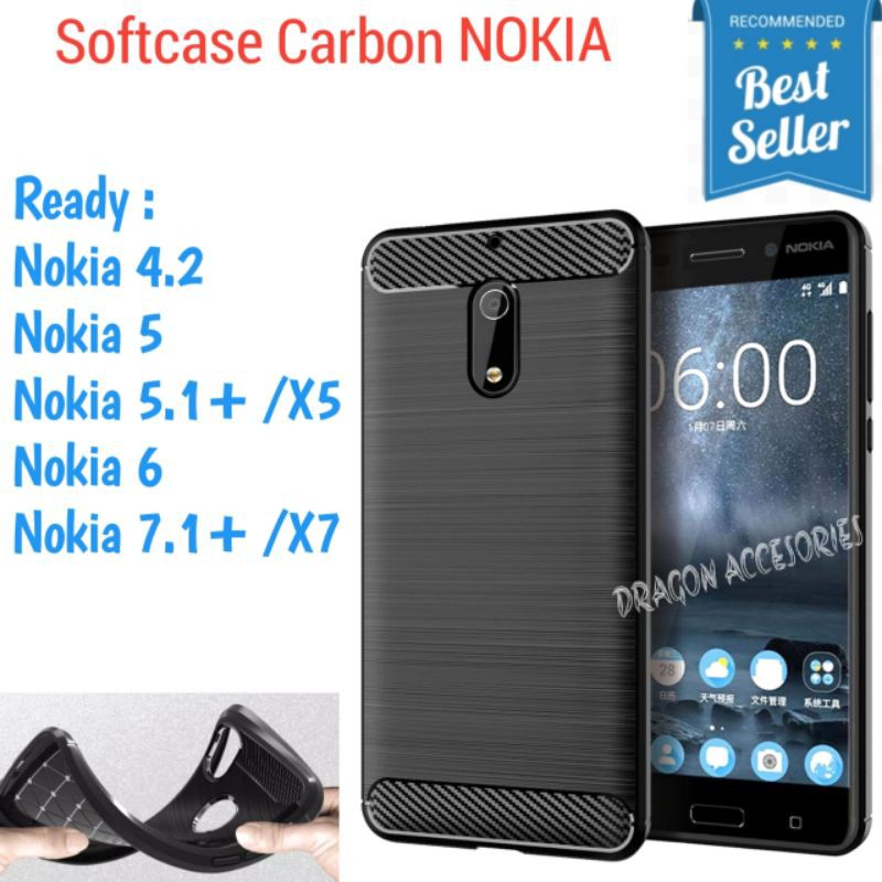 Softcase Nokia 4.2 5 5.1+ X5 6 7.1+ X7 Silikon Slim Fit Carbon Fiber Case Casing Shockproof Cover