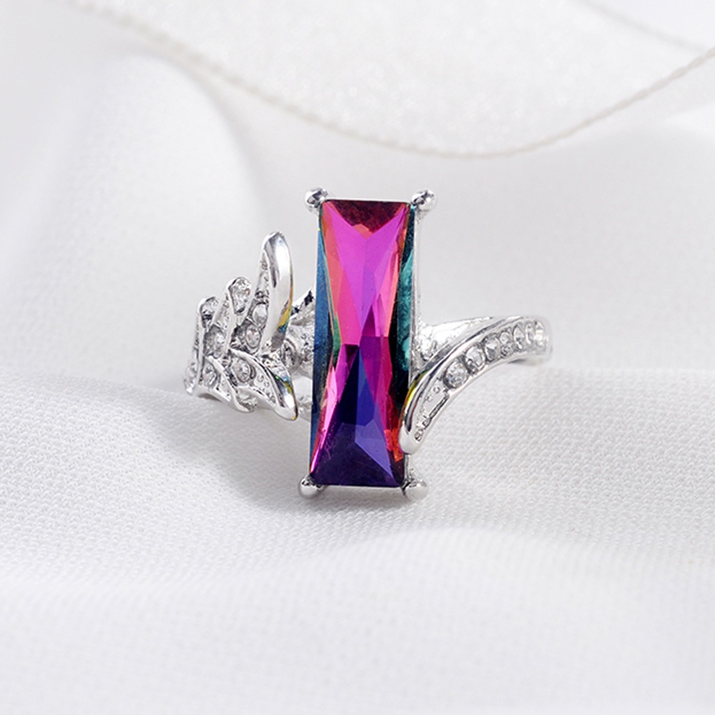 Huluboy Cincin Wanita Hias Cubic Zirconia Bentuk Persegi Warna Pelangi Gaya Elegan Untuk Pernikahan