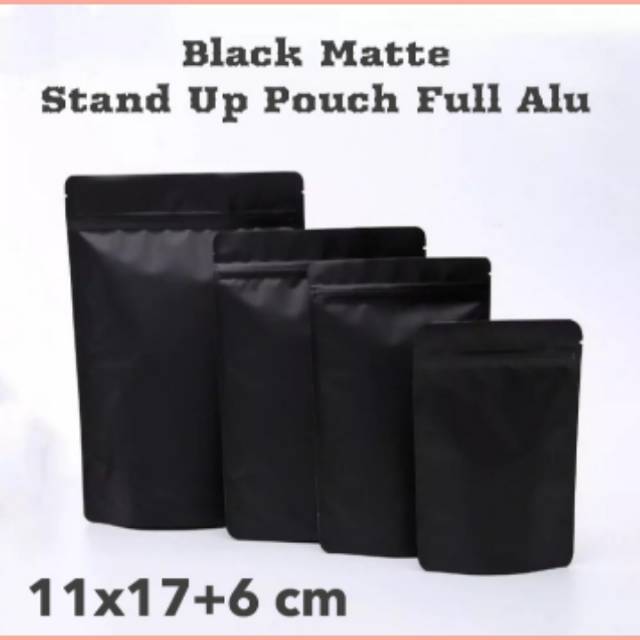 Kemasan standing pouch black /white matte full foil | black /white matte tanpa window