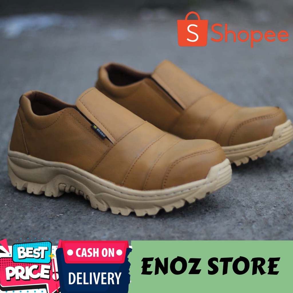 ENOZ X LUIZ - Sepatu Pria Low Safety Boot Kulit Asli Original Handmade Sepatu Touring Adventure Ujung Besi Keren Simple Model Slop