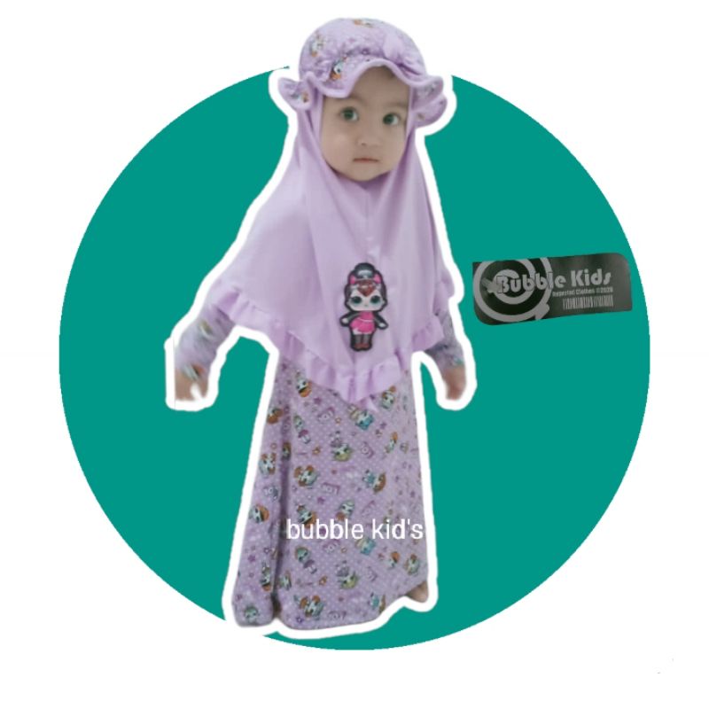 gamis bayi perempuan LED L.O.L +hijab Ciput 3in1 size 0 bulan-3 tahun bahan lembut,adem&amp; elastis