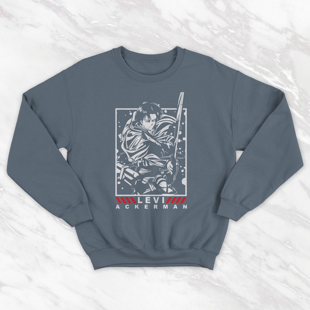 ANIME SWEATER UNISEX OVERSIZE LEVI EDITION SKETCH // CREWNECK PREMIUM SIZE M TO XXL FLEECE TEBAL HALUS KECE TERBARU,