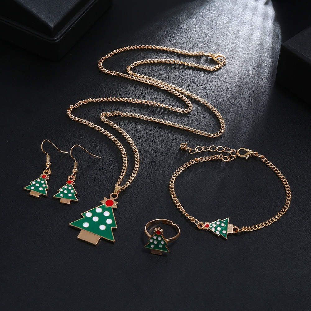 Hu Hu Hu Hu Hu Alat Bantu Pasang Kacamata♡ Set Perhiasan Kalung Gelang Cincin Anting Bentuk Pohon Natal Santa Elk Bell Untuk Wanita