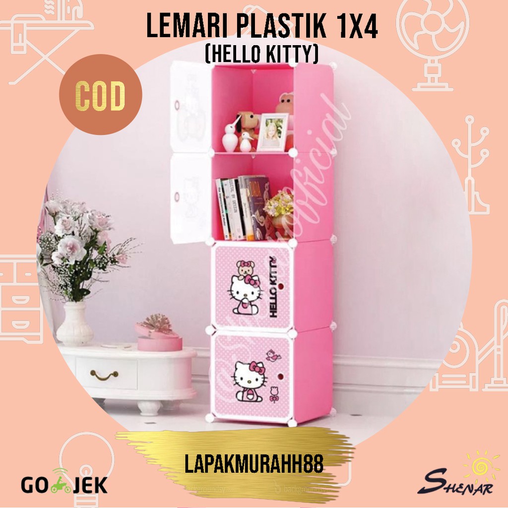 LEMARI PAKAIAN (1X4) HELLO KITTY/RAK SERBAGUNA/RAK SUSUN PLASTIK/LEMARI BAJU/LEMARI 4 PINTU