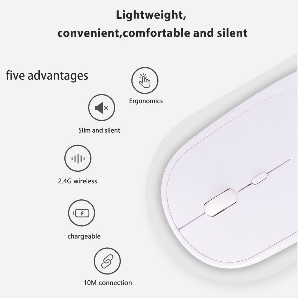 Mouse Wireless 2.4G+Bluetooth 5.0 Silent Rechargeable Ultra Tipis Portable Power Saving Mouse