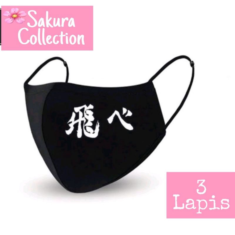 Masker Anime HAIKYU Kain 3 Lapis / Scuba Anak Dewasa / Earloop