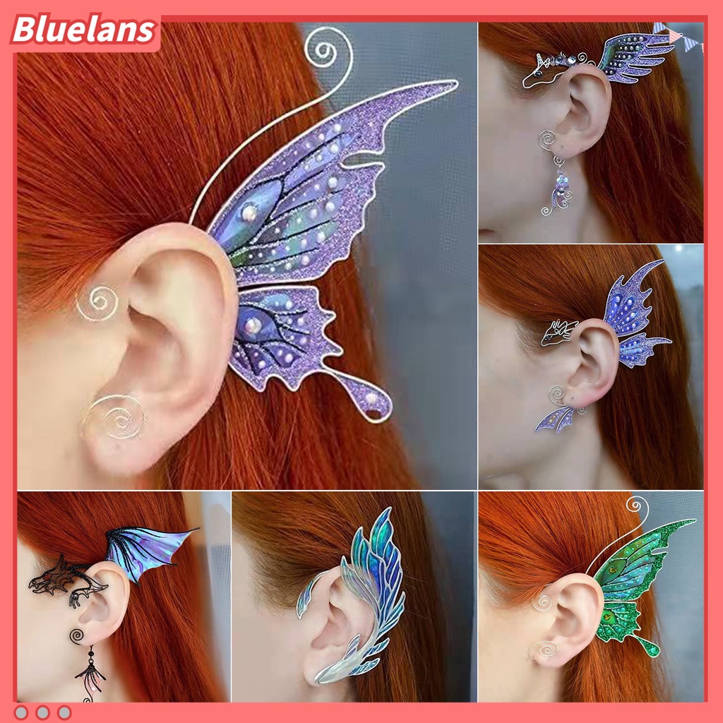1 Pc Anting Klip Tanpa Tindik Desain Sayap Kupu-Kupu Naga Warna-Warni Untuk Cosplay