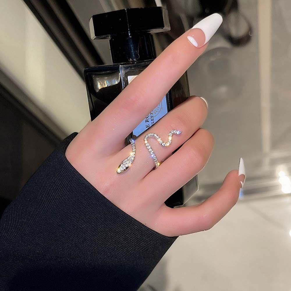 Rebuy Women Rings Elegant Irregular Metal Open Ring Snake Shaped Fashion Jewelry Berlian Imitasi Gaya Korea