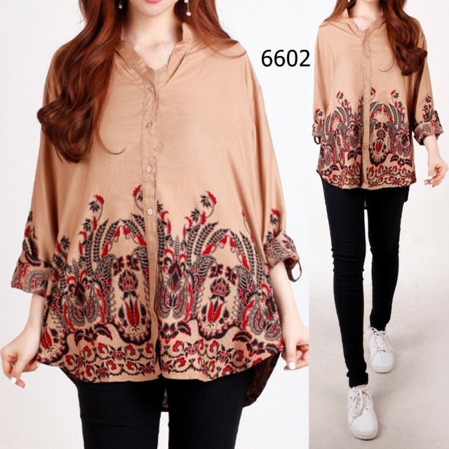 Atasan Baju Kemeja Vellysa Batik Jumbo Bigsize Perempuan Cewe Wanita Murah
