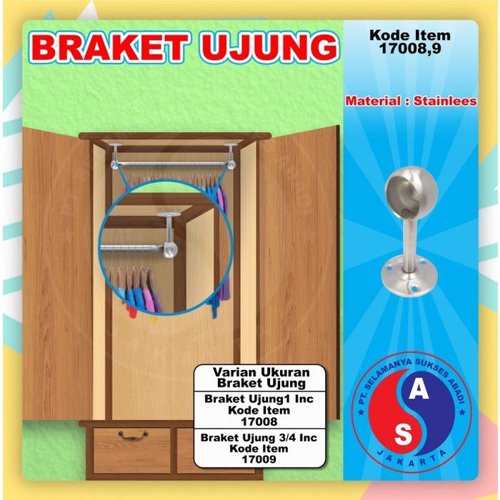 Braket Ujung Bracket Gayung Pipa Bulat 3/4 Inc Stainless / 17009