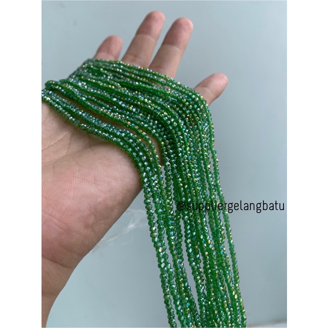 Kristal Ceko 2mm green quartz metallic bahan hijau kuarsa AB metalik