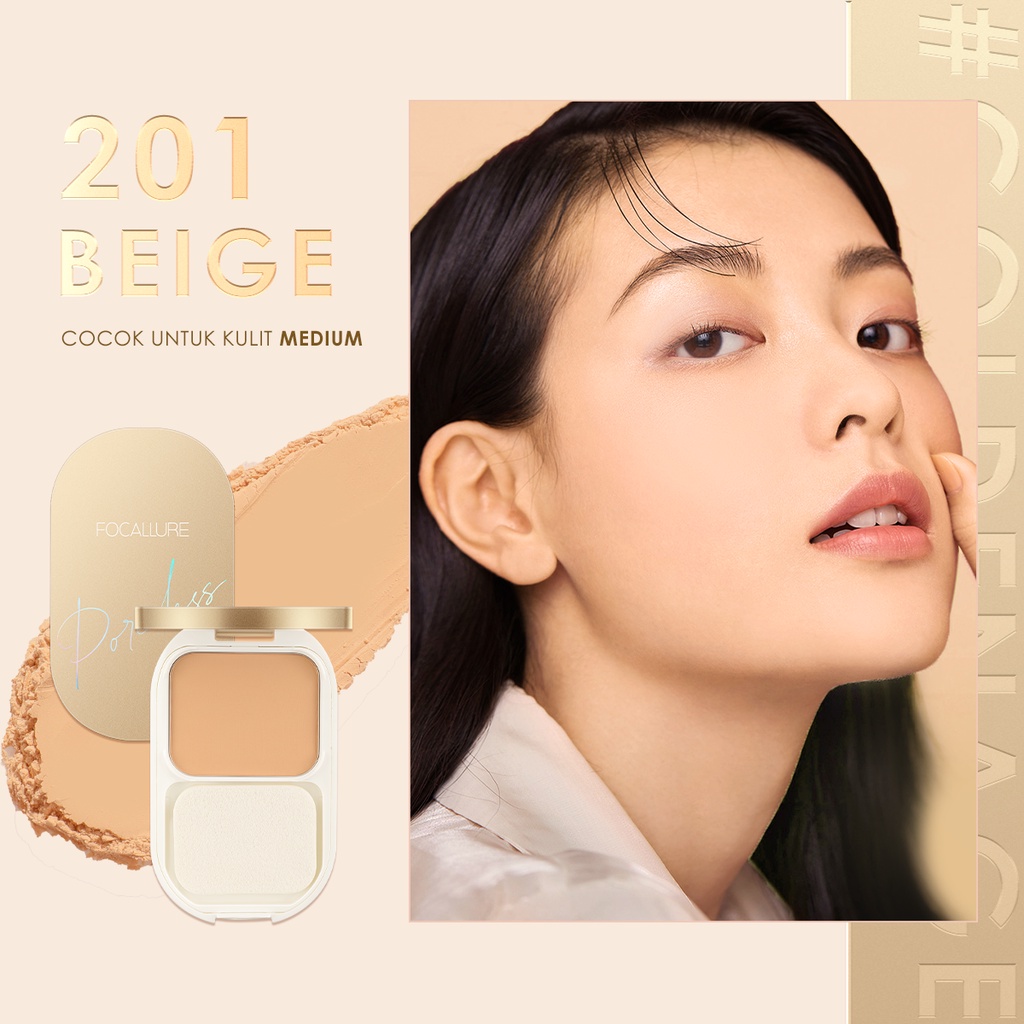 FOCALLURE #GoldenAge Bedak Padat Tahan air Matte Pressed Powder- Hingga 12 Jam-#201