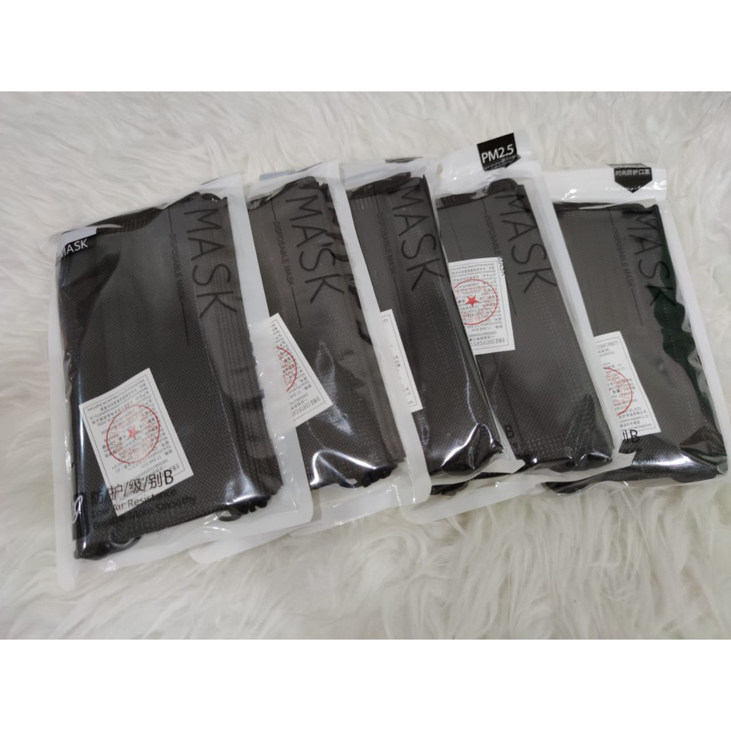 Masker Polos Hitam Korea 3ply isi 10pcs Black Earloop Face Mask Dewasa