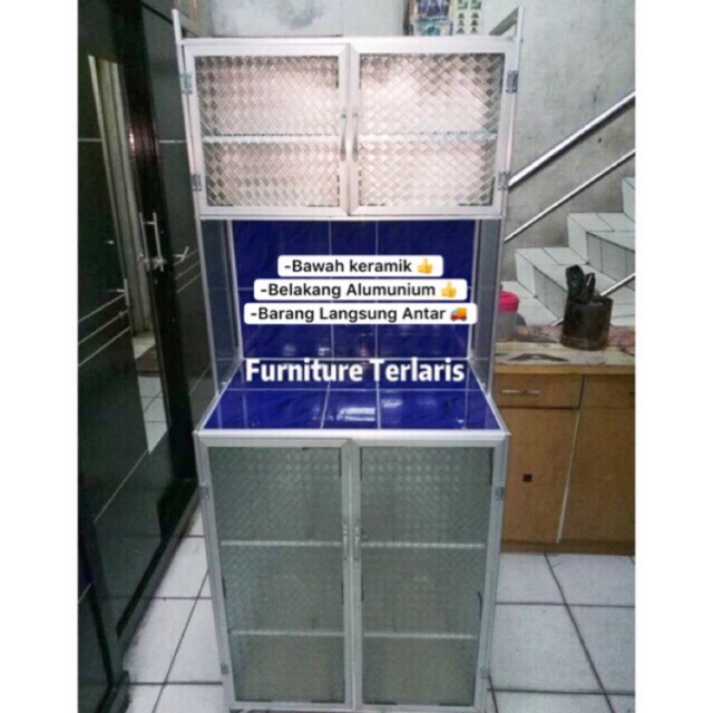 RAK PIRING ALUMUNIUM 2 PINTU ALAS FLAT MINI KACA KERAMIK  RAK ALUMINIUM MINI 2 PINTU