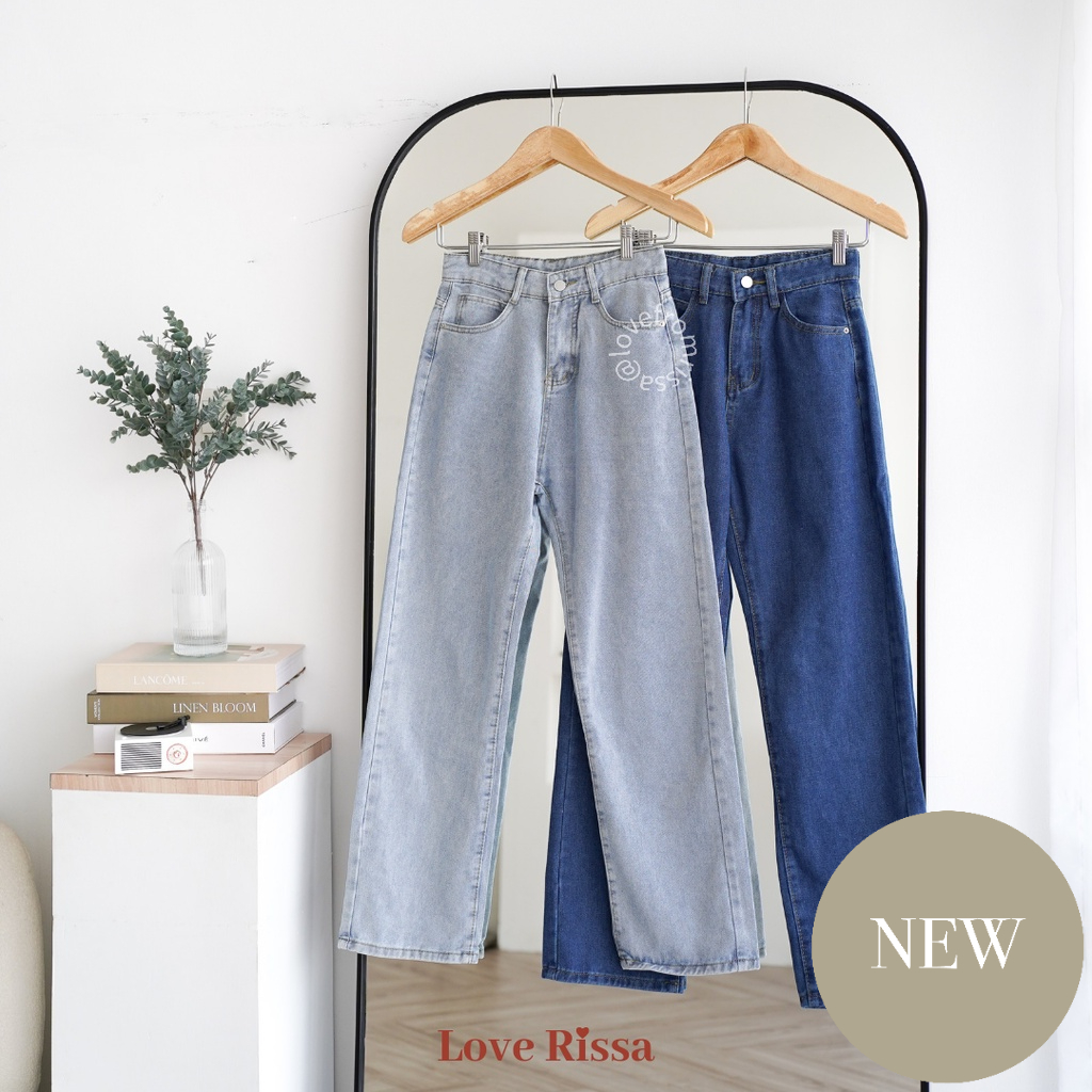 Celana Jeans KELLY Wanita Celana Panjang High Waist Jeans Panjang Kulot Denim High Waist Pants Casual Love Rissa