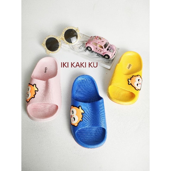 SANDAL SELOP IMPORT ANAK CEWE COWO UNISEX FULL KARET LENTUR GLOWY 929 GAMBAR MONYET