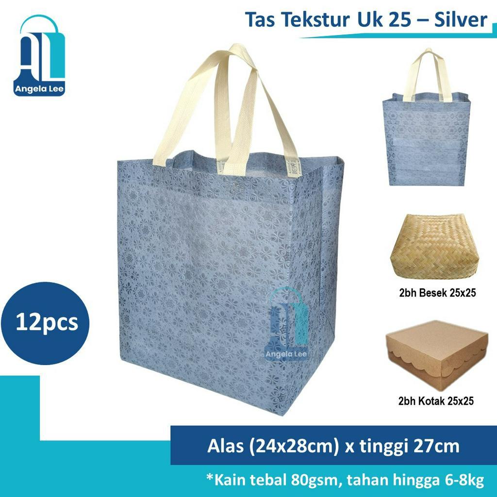 12pcs Tas Kain Spunbond Motif Tekstur Timbul Mewah muat 2box 25x25 Hijau Bunga Hajatan Syukuran