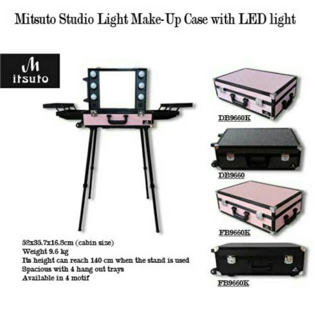 Koper Make Up Beauty Case Mitsuto 9661 / Beauty Case Lampu / Make Up Box