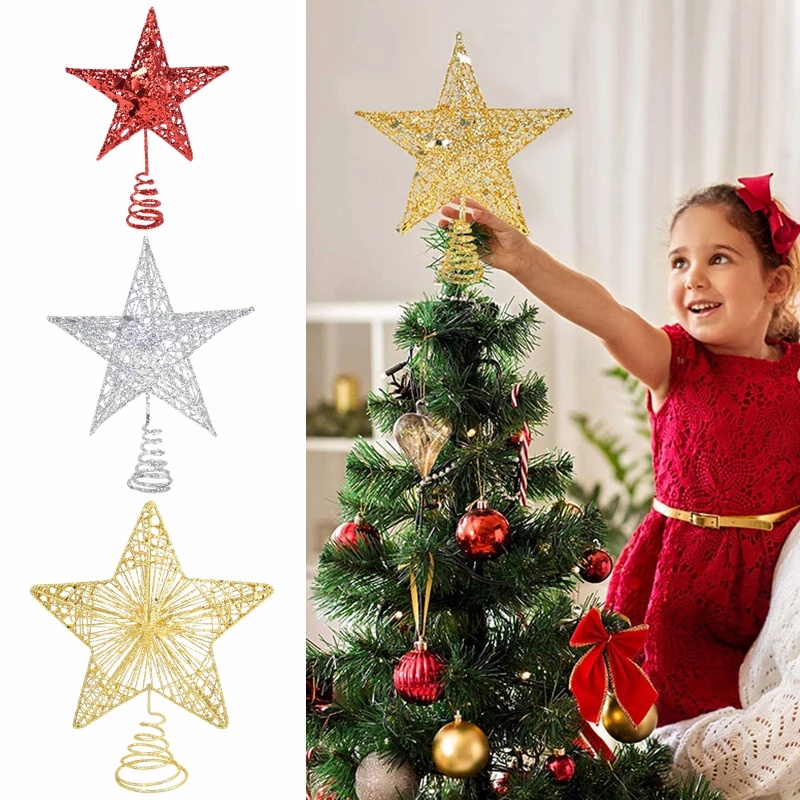 [Christmas Products]Christmas Tree Three-Dimensional Hollow Wrought Iron Tree Top Five-Pointed Star Decoration