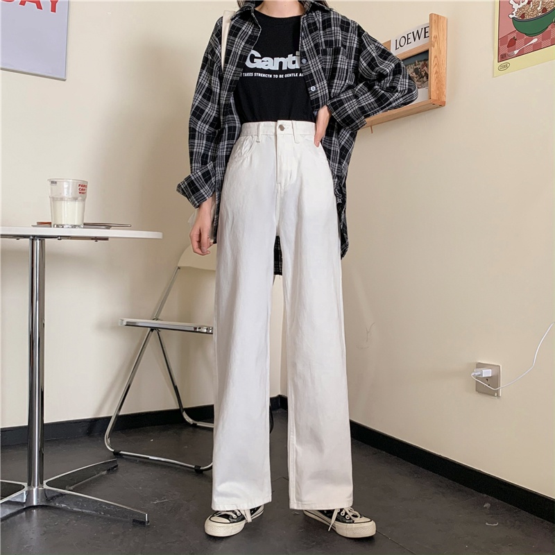 JEANS HIGHWAIST PANTS  DENIM WHITE LOOSE KOREA