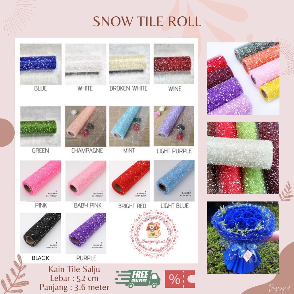 [1 ROLL] FLOWER WRAPPING SNOW TILE ROLL | KAIN TILE SALJU | SNOW DOT TILE | SNOW MESH  | KERTAS PEMB