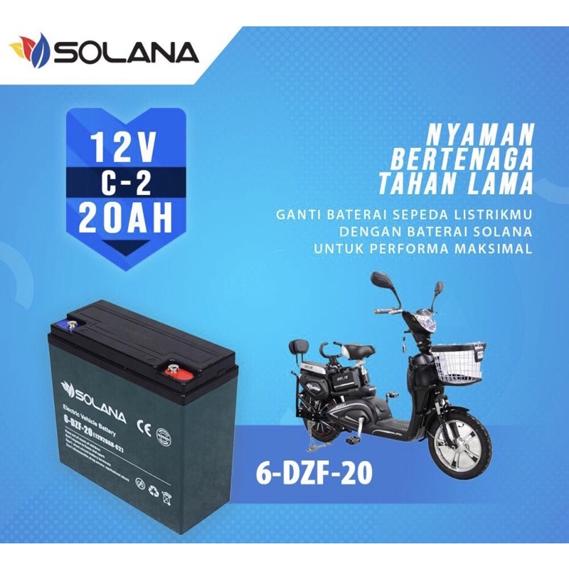 SOLANA / Baterai / Aki Motor LISTRIK 6DZF20 12V 20AH