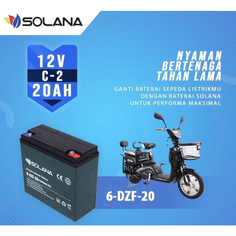SOLANA / Baterai / Aki Motor LISTRIK 6DZF20 12V 20AH