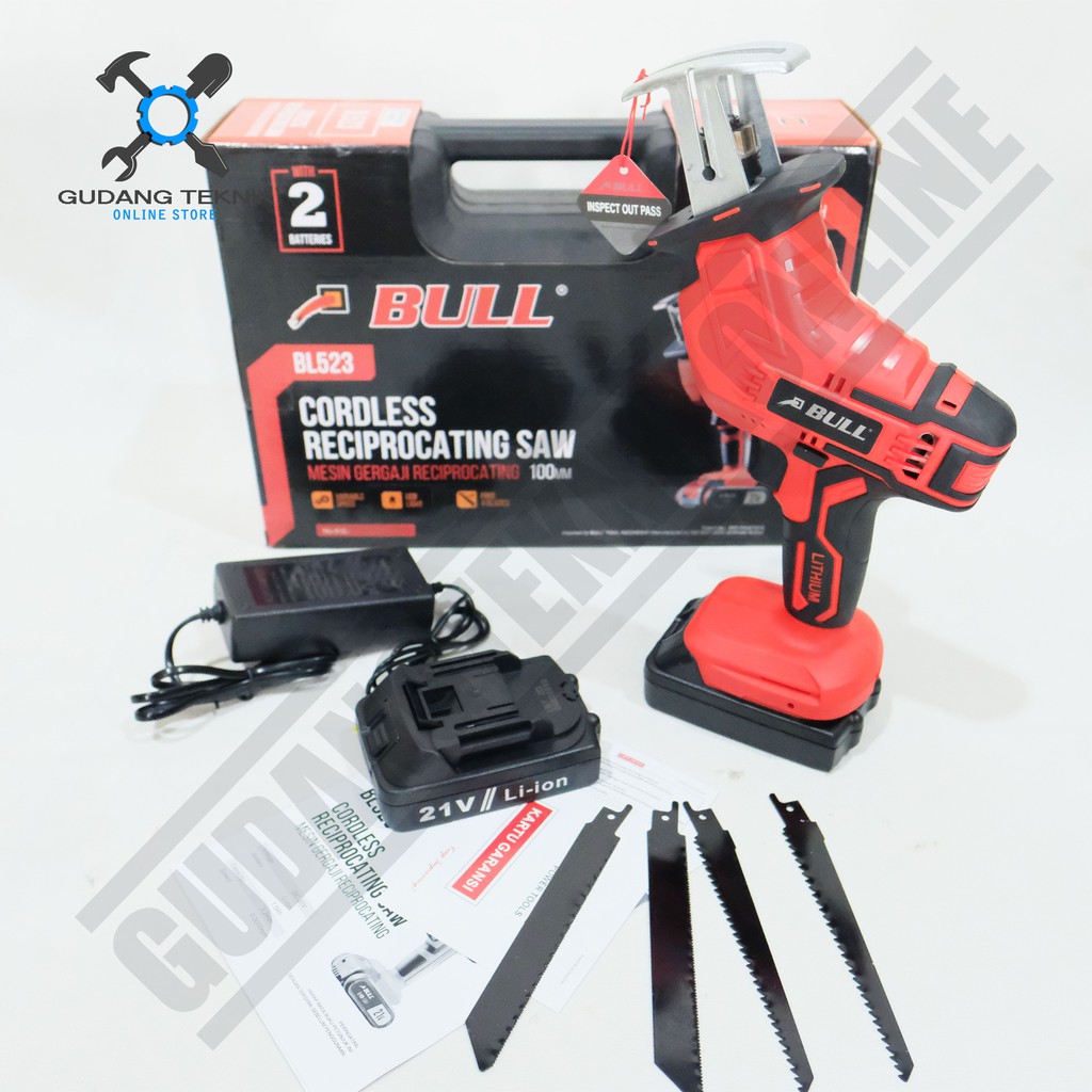 Cordless Recipro Saw Bull BL523 / Mesin Gergaji Baterai BUll 21V Reciprocating Saw