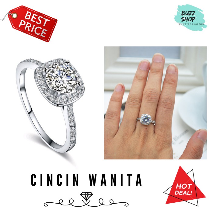 Cincin Wanita Berlian Diamond Ring Zirconia Lapis Emas Putih JC-009