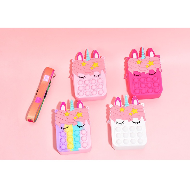 Tas Pop It Anak Motif Unicorn/Tas Anak Perempuan/Tas Anak Laki Laki/Tas Selempang Anak Sling Bag Cewek Mini Dompet Koin Import BAO044