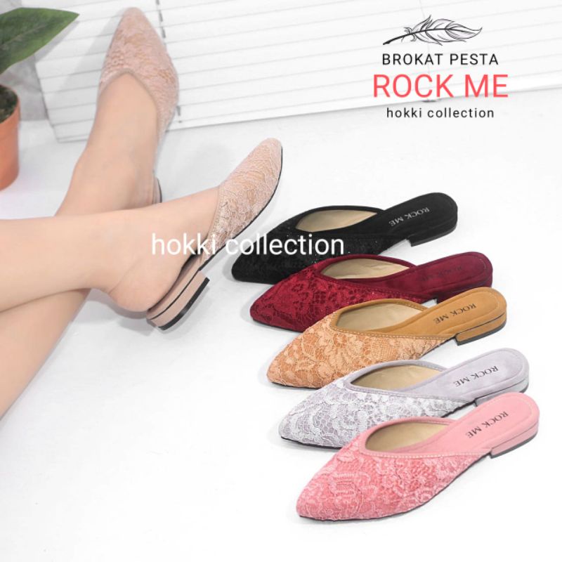 Sandal selop pesta brokat wanita terbaru hak 1 cm by rock me