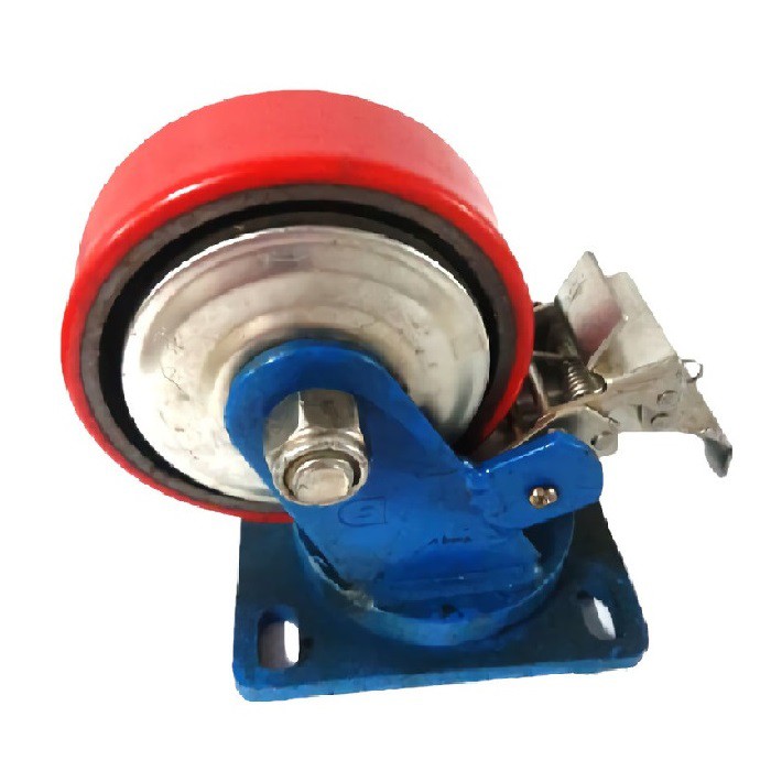 Roda Caster / Troly / Troli PU 8 Inch Super Heavy Duty Rem ( Kunci ) DERSHENG