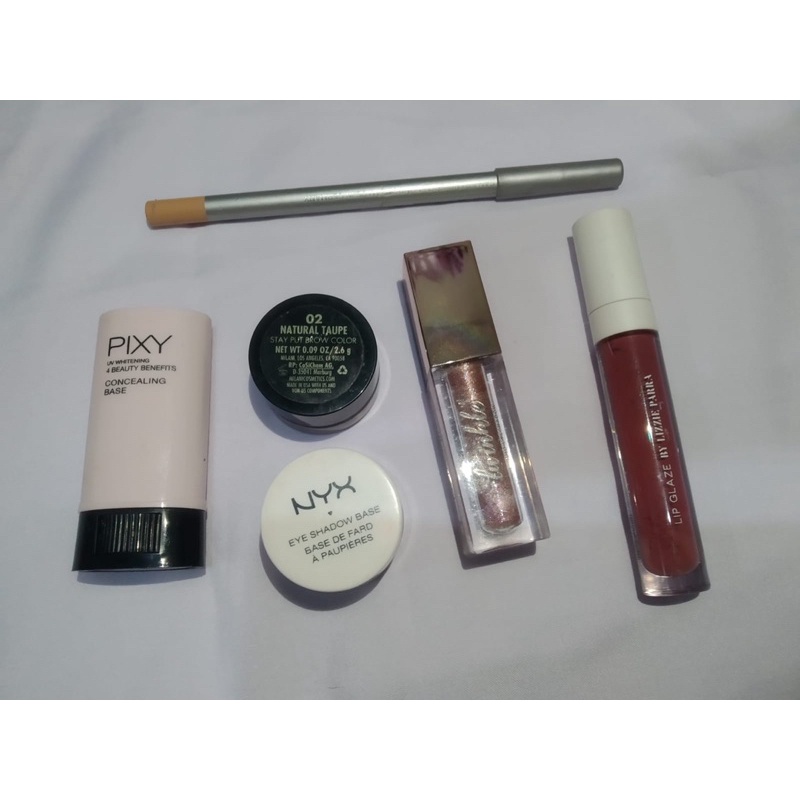 PRELOVED Pixy Concealing base, Milani Stay Put Brow Color, Mineral Botanica Twinkle Liquid Eyeshadow