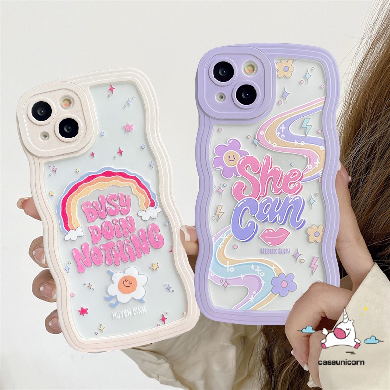 Casing Oppo A17 A57 A78 A15 A95 A55 A17K A77s A77 A3s A16K A96 A54 A74 A76 A16 A12 A1K A15s A7 A5s F9 A16E A53 A9 A5 A16s A52 Reno 8T 7z 8z 5huruf Pelangi Lembut Bergelombang Tepi Sarung