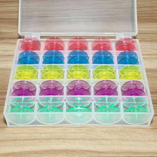 Bobbin plastik warna spool sepul dan box