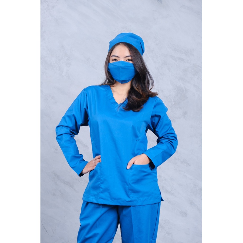 Baju Ok Oka Lengan Panjang Premium Drill | Medical Scrub Baju Jaga Perawat Dokter Medis