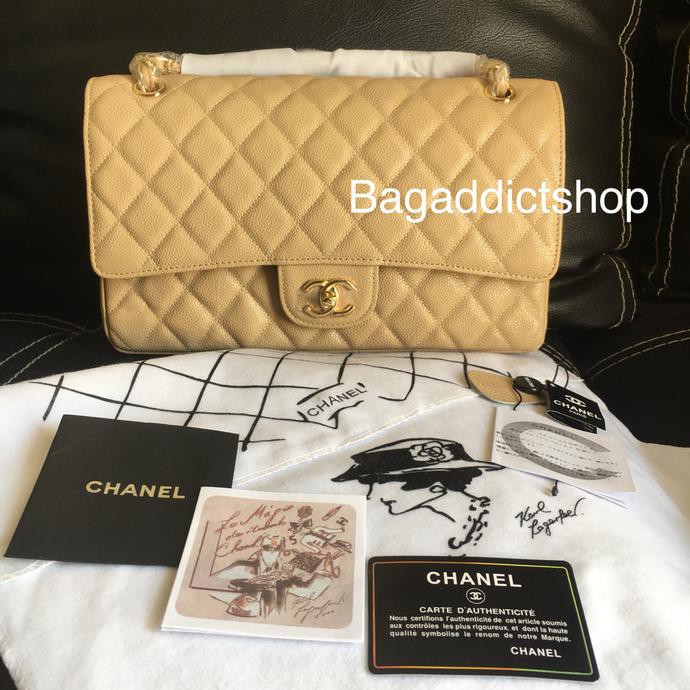 Diskon Jual Tas Chanel Classic jumbo 30cm Caviar Beige Mirror 1:1 Ori leather STOK TERBATAS