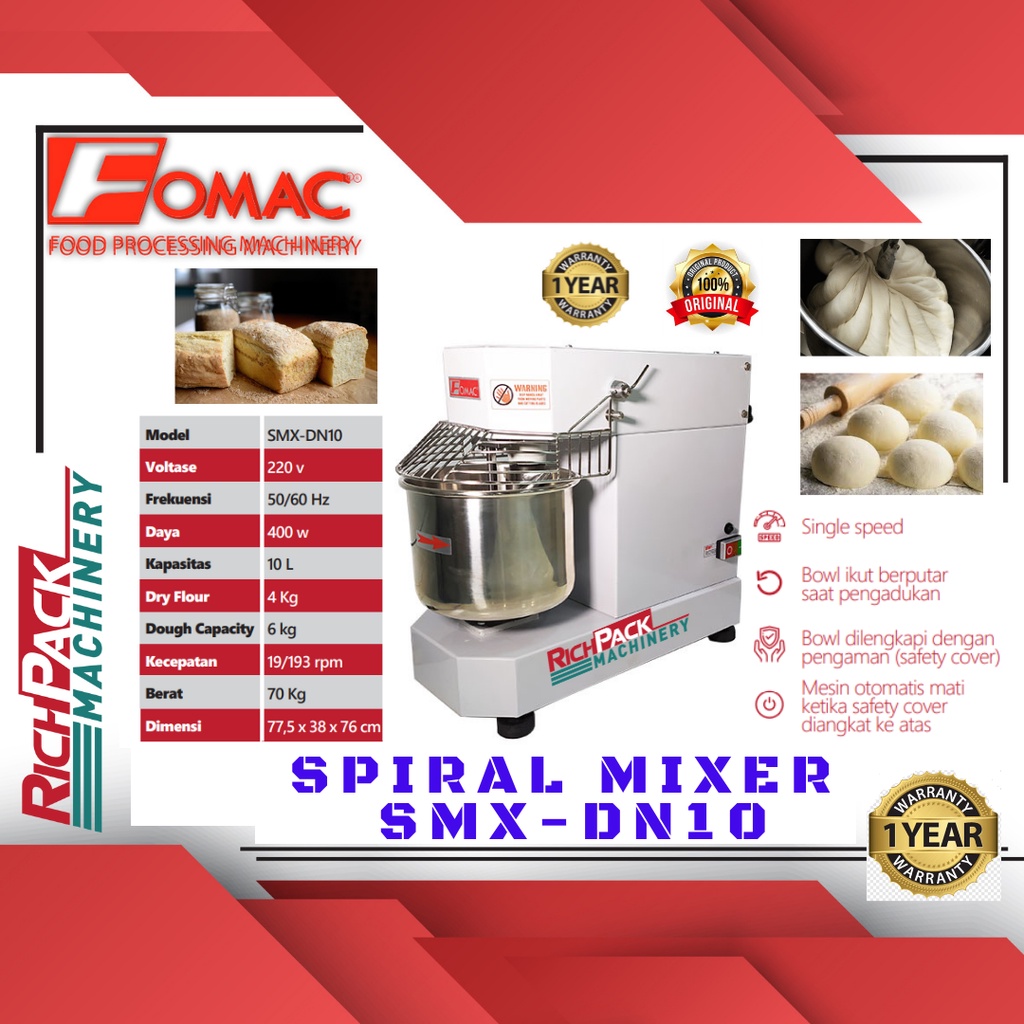 SPIRAL MIXER MESIN PENGADUK KAPASITAS 10 LITER SMX-DN10 FOMAC