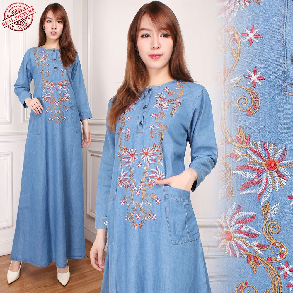 SB Collection Dress Maxi Novia Gamis Jeans Longdress Terusan Casual Wanita