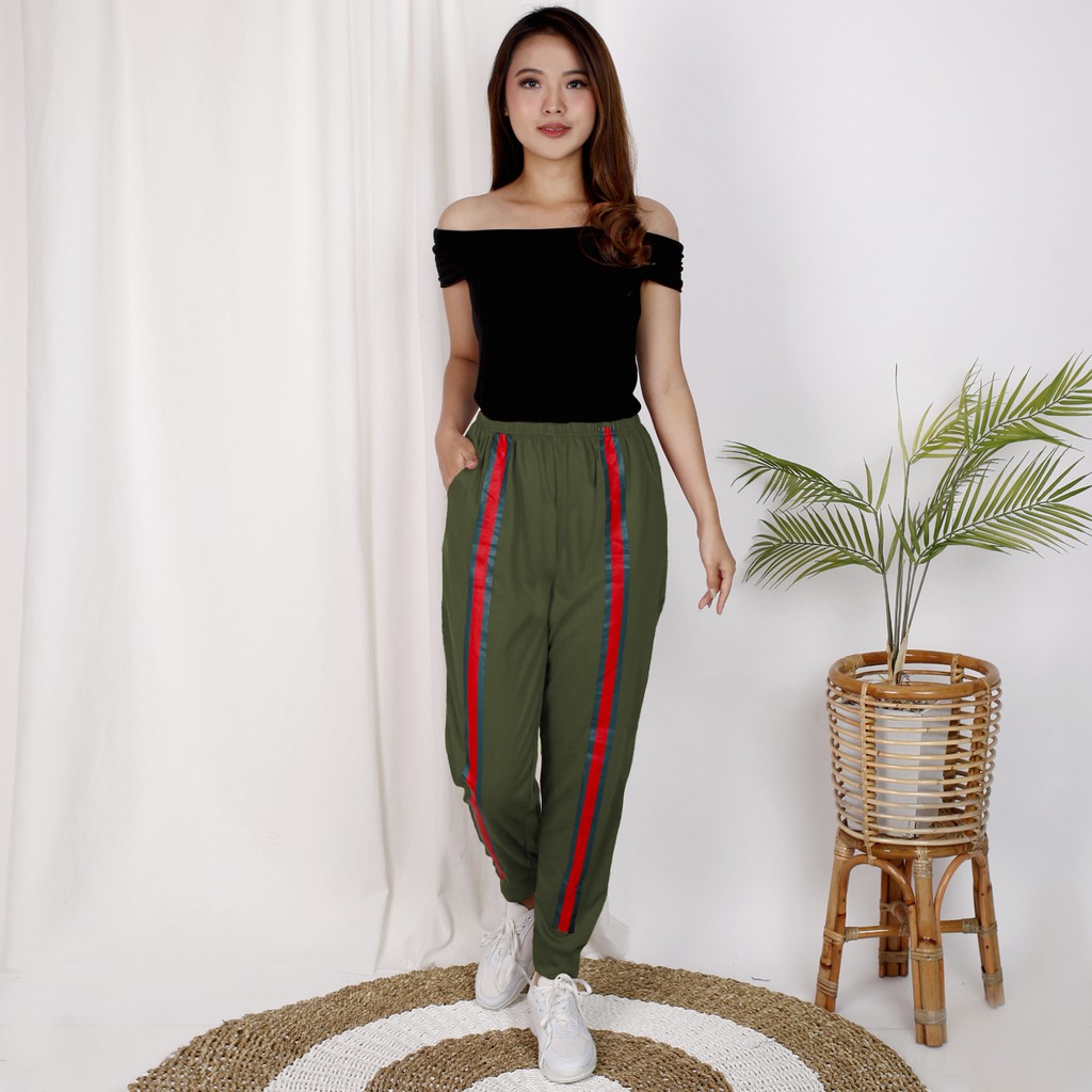 Celana jogger panjang wanita dewasa variasi list model terbaru  -  Xshop Intan