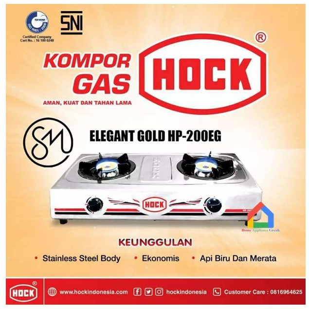 HOCK Kompor Gas 200 EG - kompor Gas 2 Tungku Elegant Gold - Tekanan Rendah