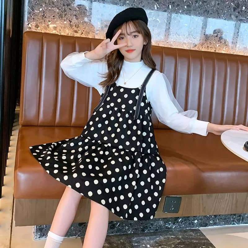 Setelan Overall Dress Anak Perempuan Polkadot