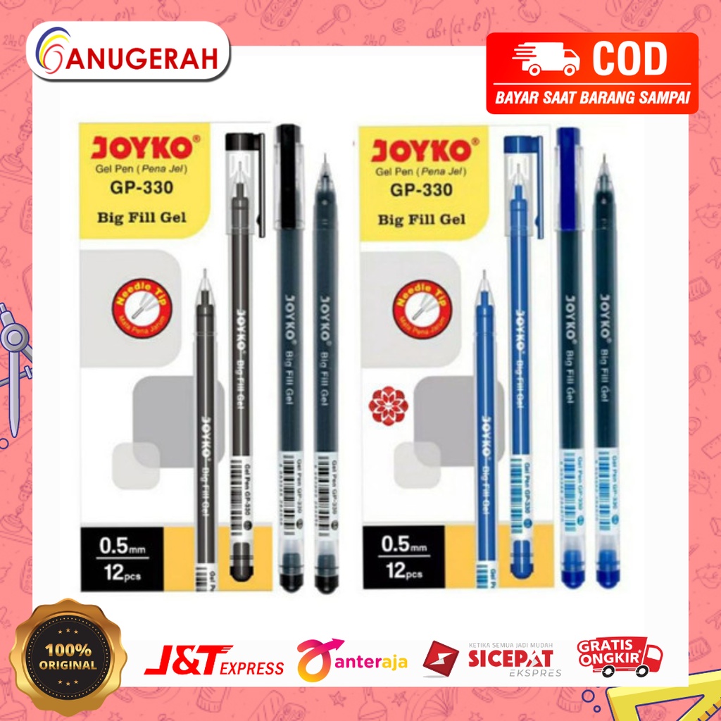 

JOYKO GP-330 BOLPOIN GEL HITAM DAN BIRU 0.5MM (PACK)