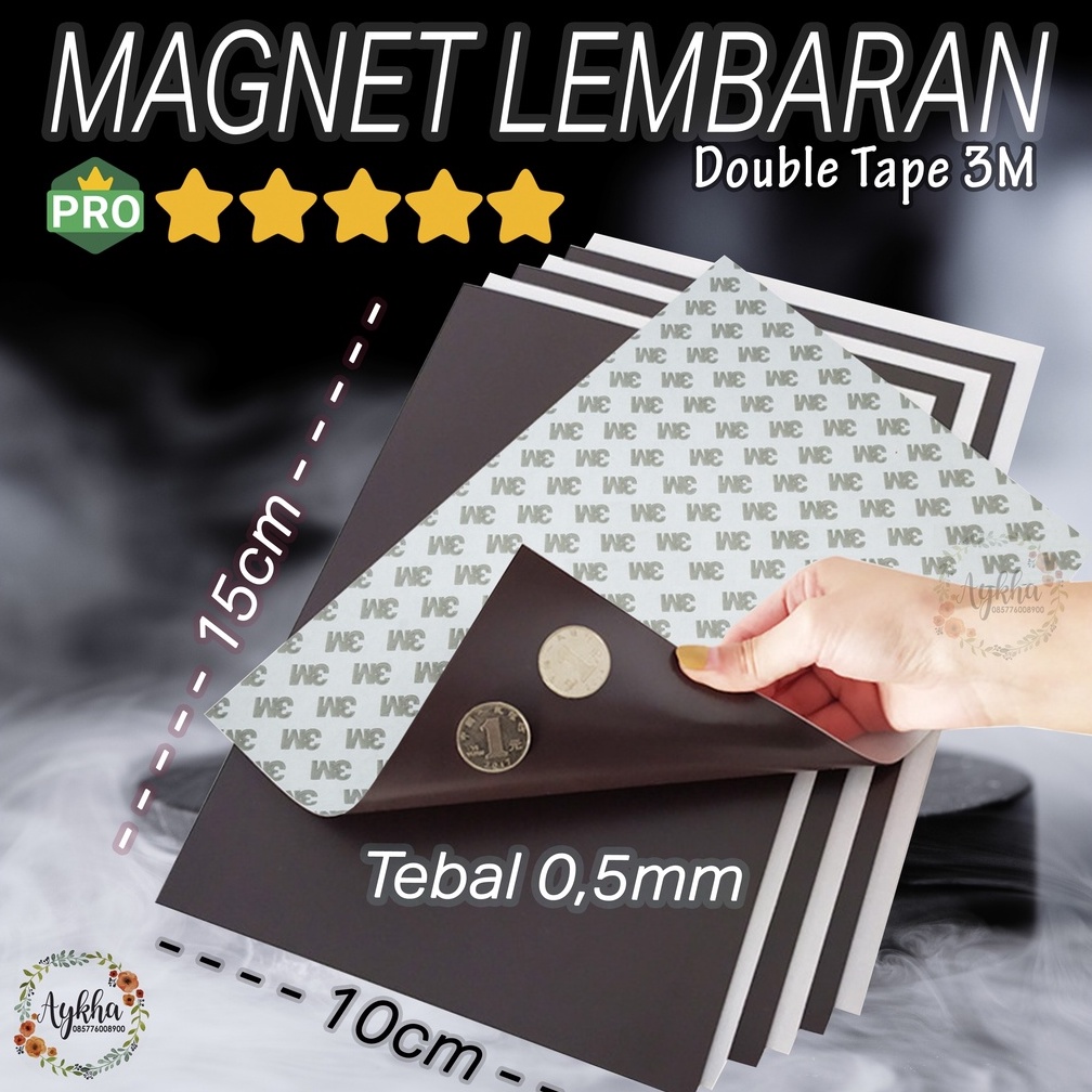 MAGNET Sheet Lembaran Karet Hiasan Kulkas Mobil Lem Double Tape 3M Ukuran 10x15CM Tebal 0,5MM