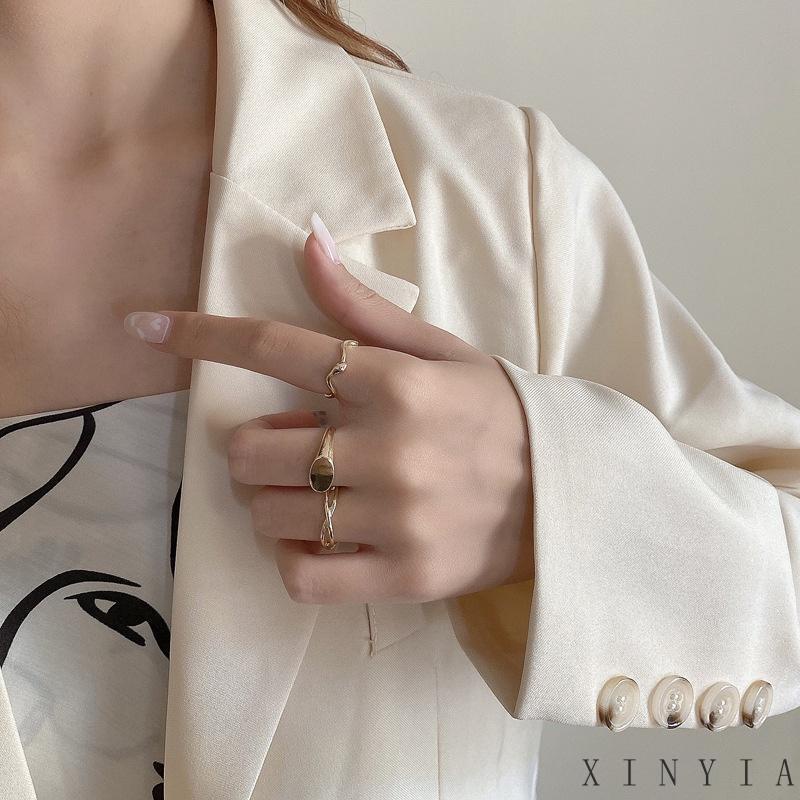 COD✨3 Pcs / 1 Set Cincin Jari Telunjuk Desain Geometri Asimetris Untuk Wanita